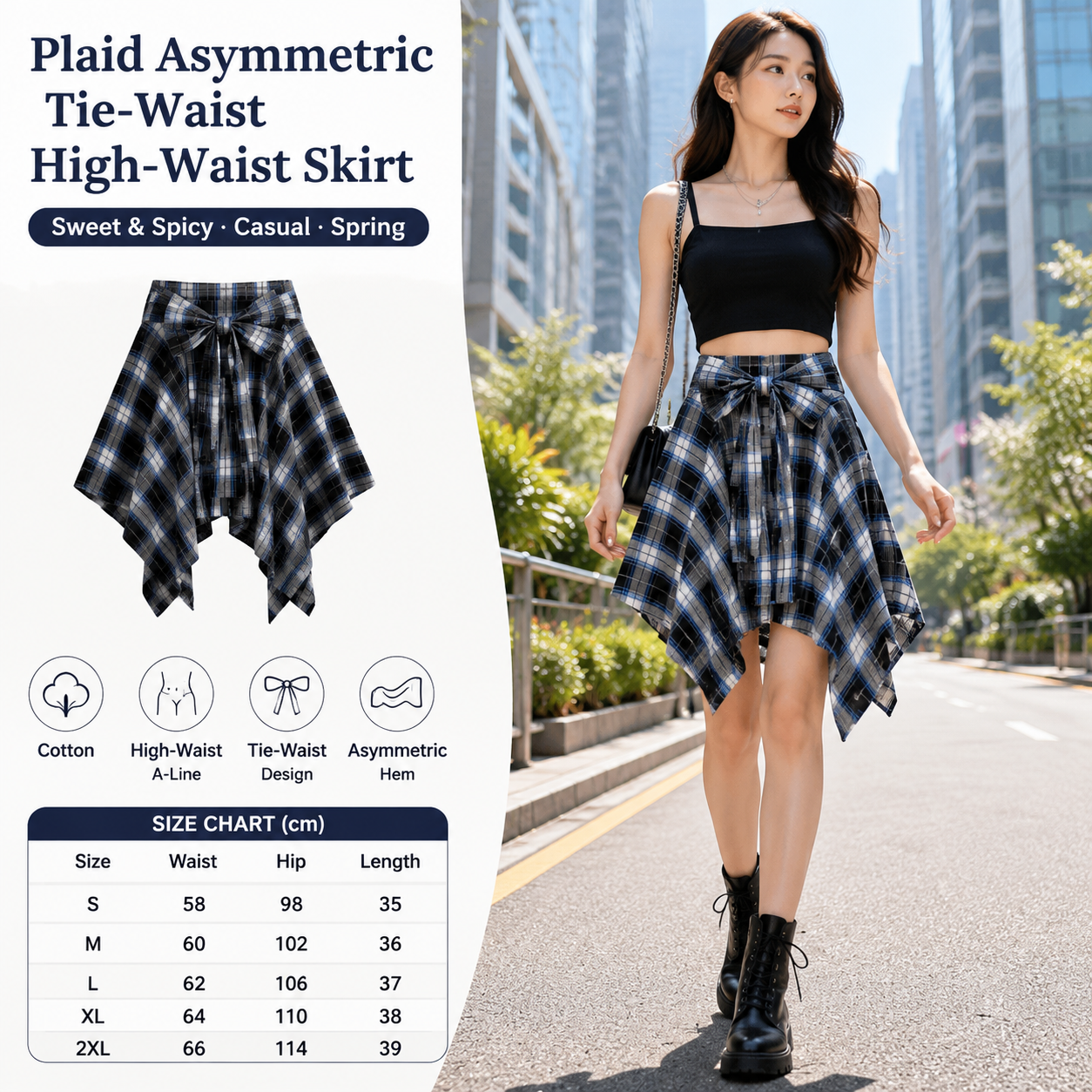 High-Waist Tie A-Line Plaid Skirt