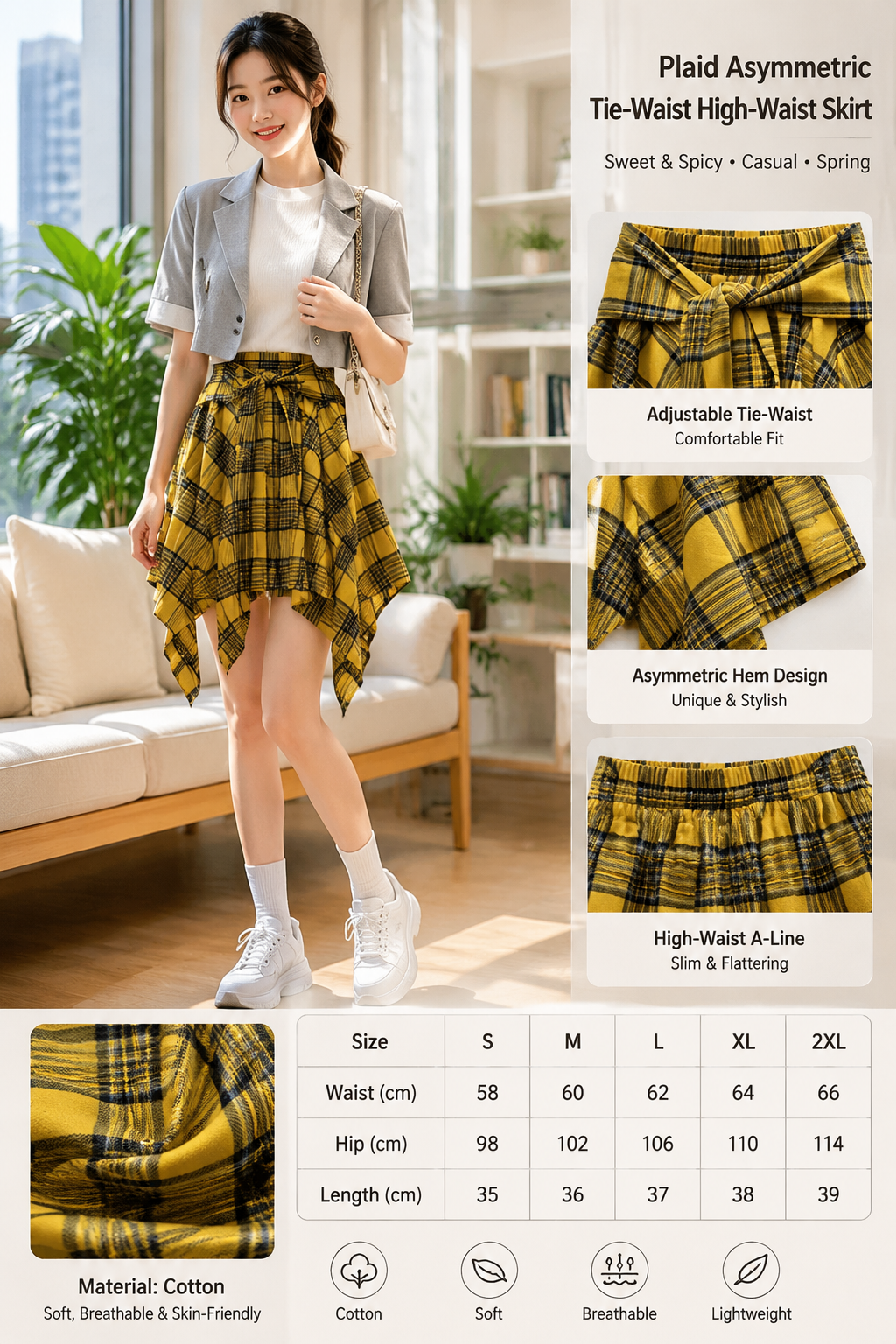 High-Waist Tie A-Line Plaid Skirt
