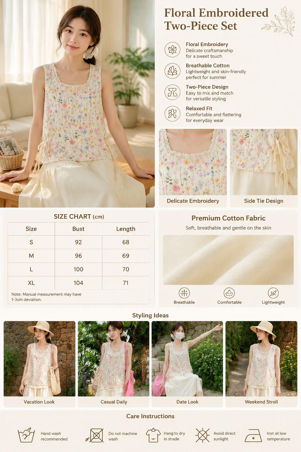 Korean Floral Skirt Vest Set