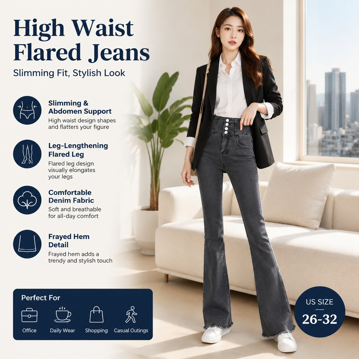 Women's High Waist Flared Denim Jeans