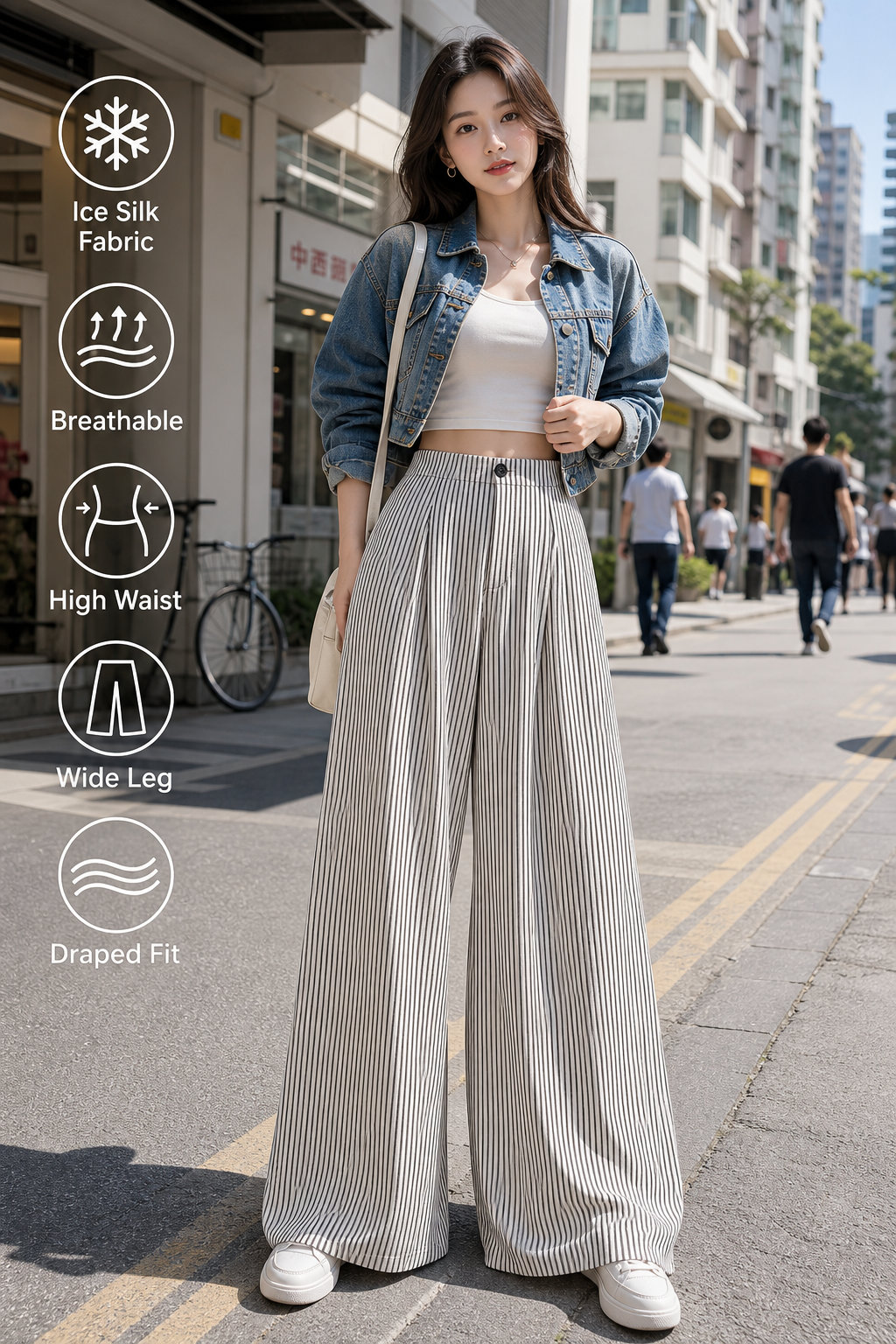 Women's Ice Silk Striped Pants