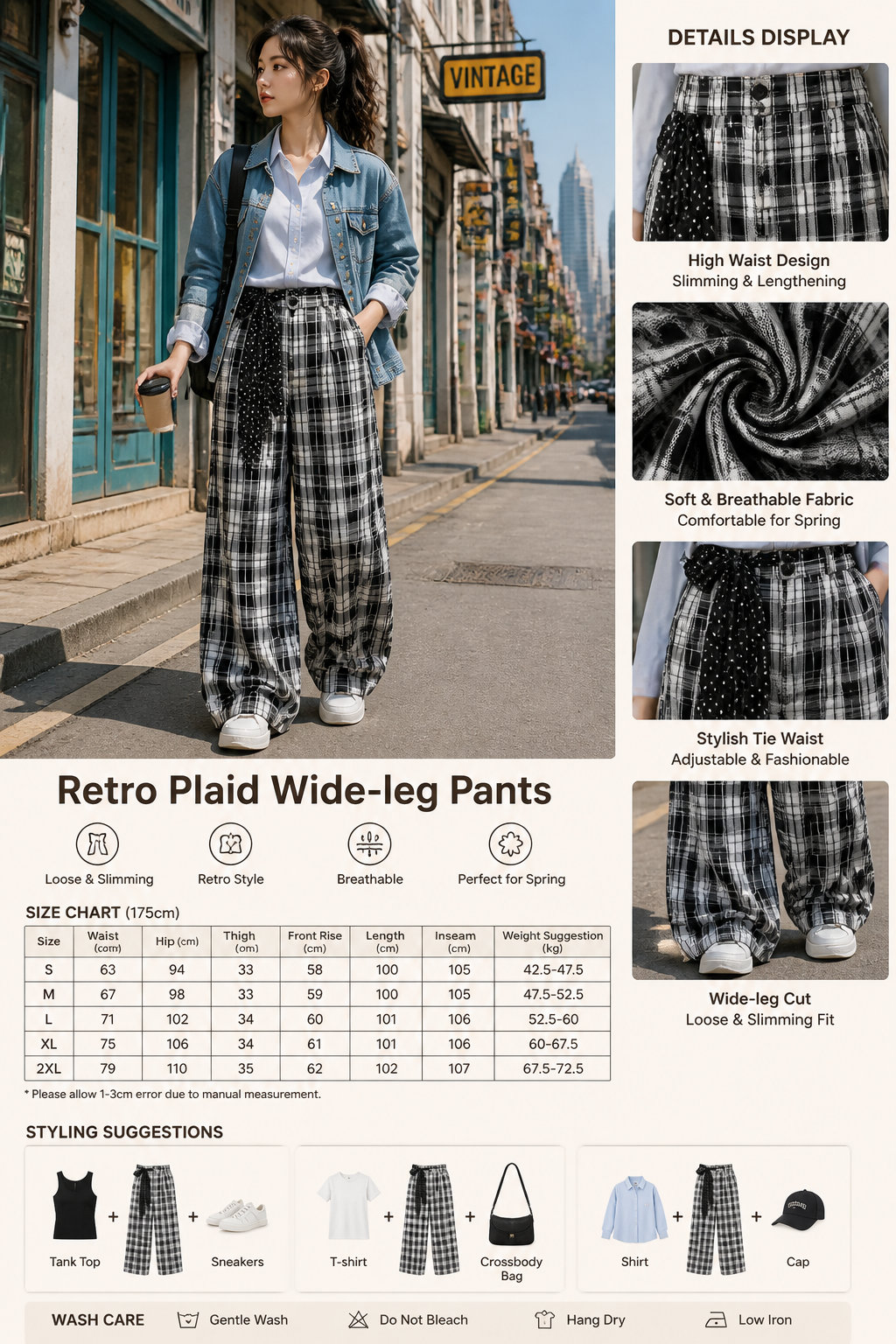 Retro Plaid Wide-leg Pants