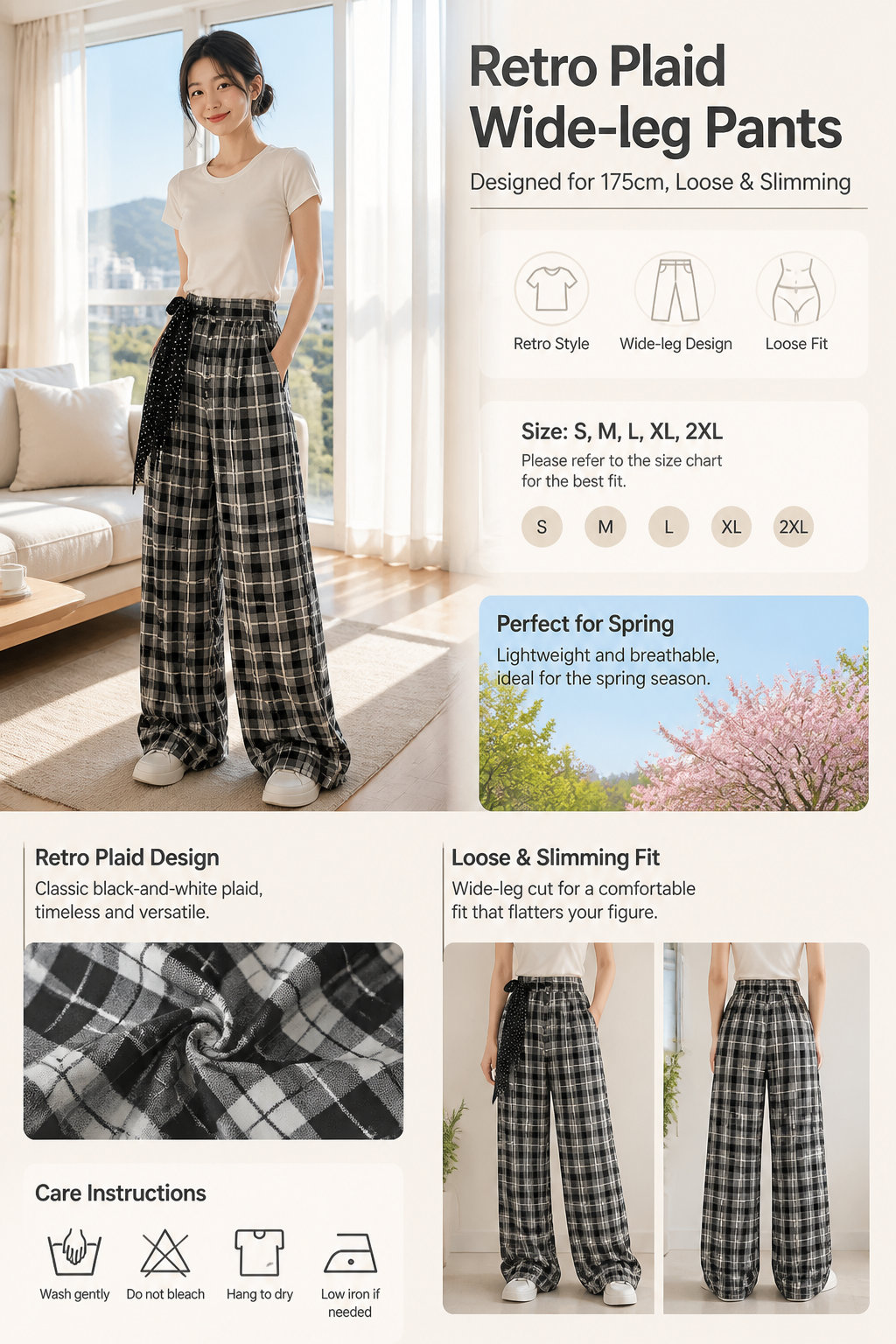 Retro Plaid Wide-leg Pants
