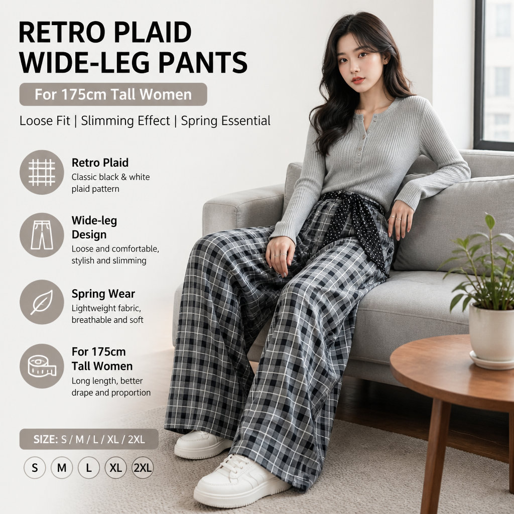 Retro Plaid Wide-leg Pants