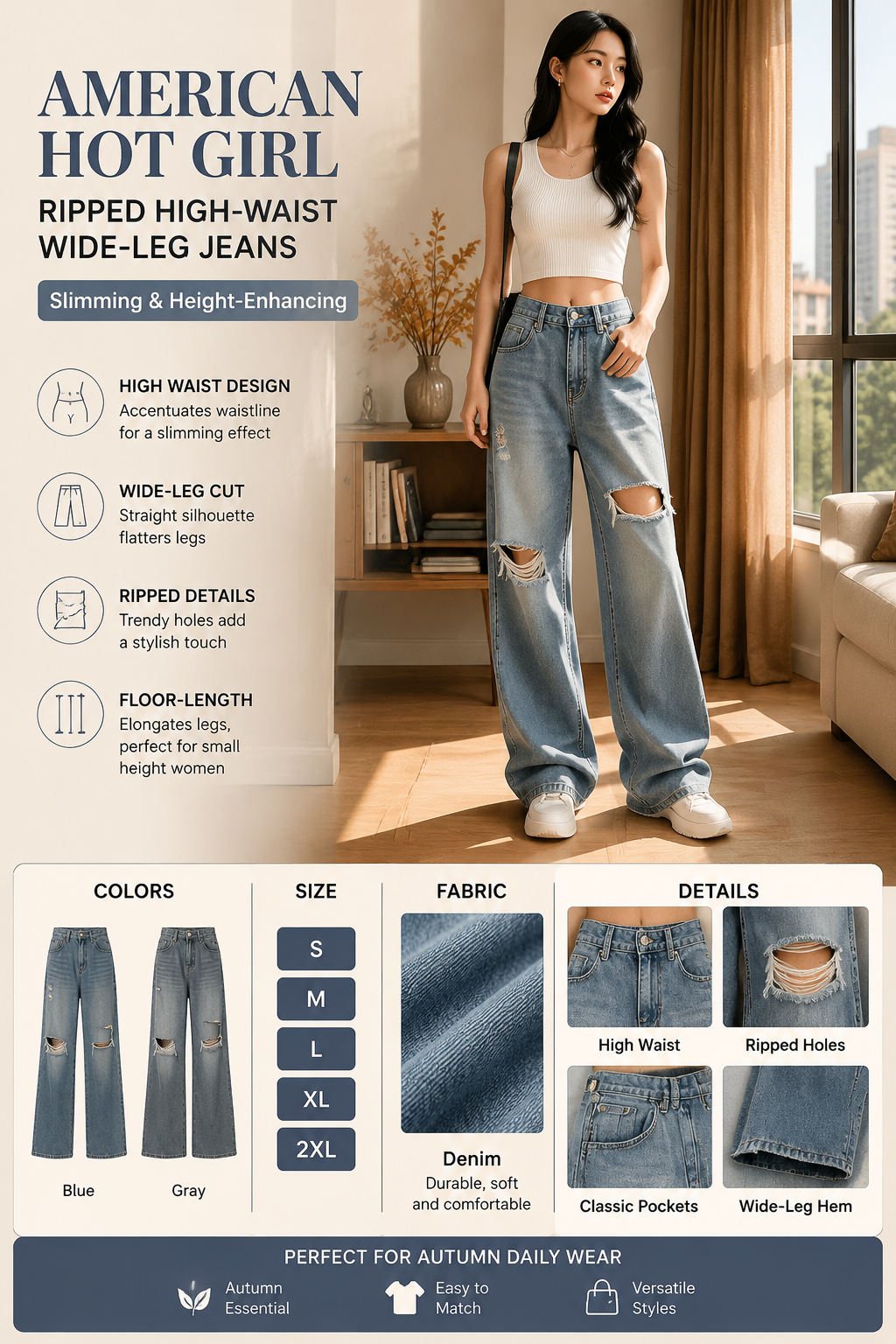 High Waist Ripped Denim Jeans
