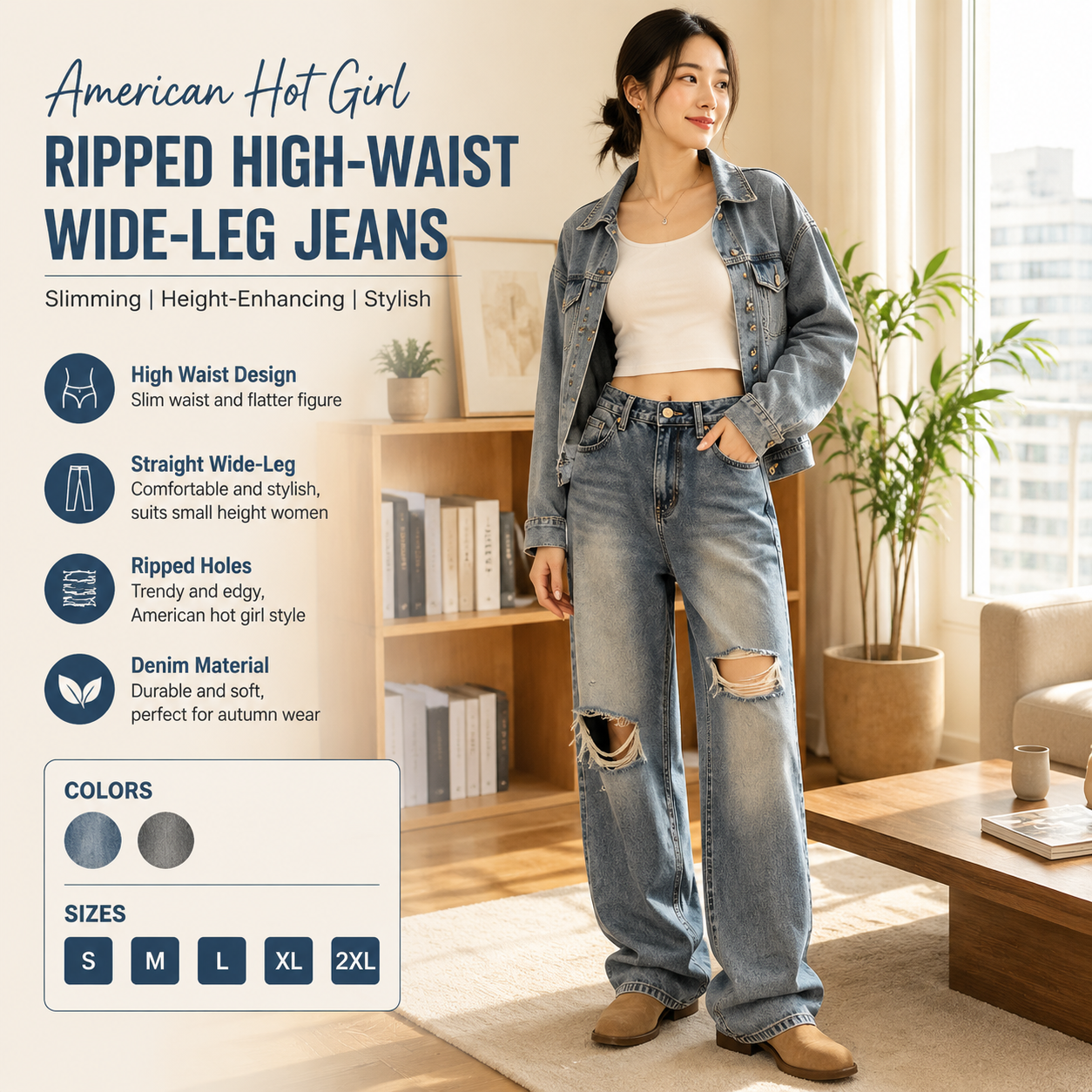 High Waist Ripped Denim Jeans