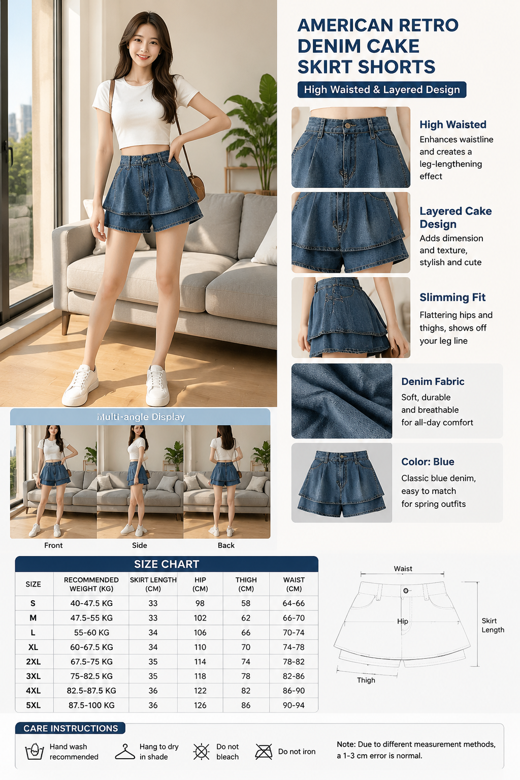 High Waist Retro Denim Skort