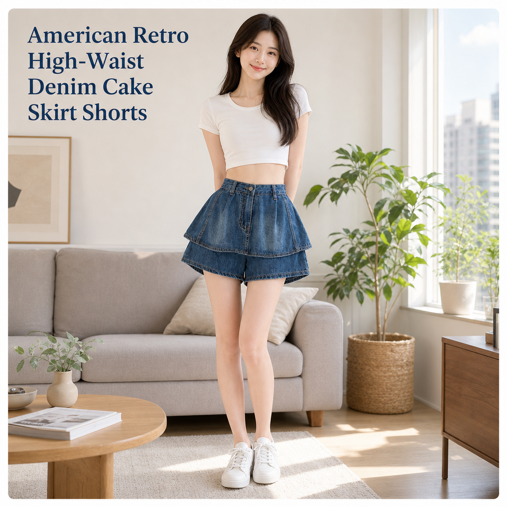 High Waist Retro Denim Skort