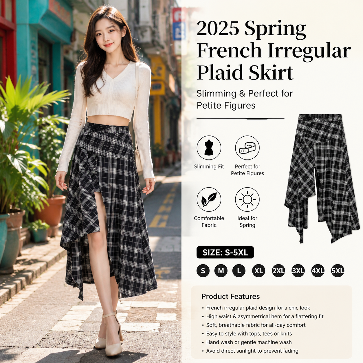 2025 Spring French Plaid Women Skirt