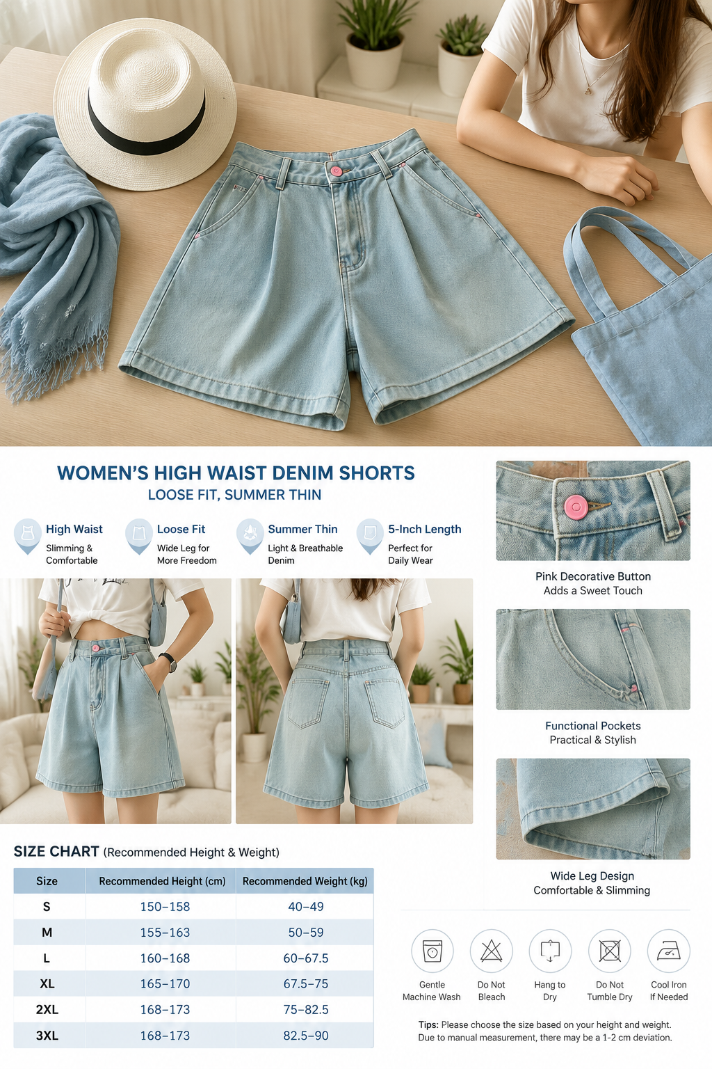 High Waist Loose Denim Shorts