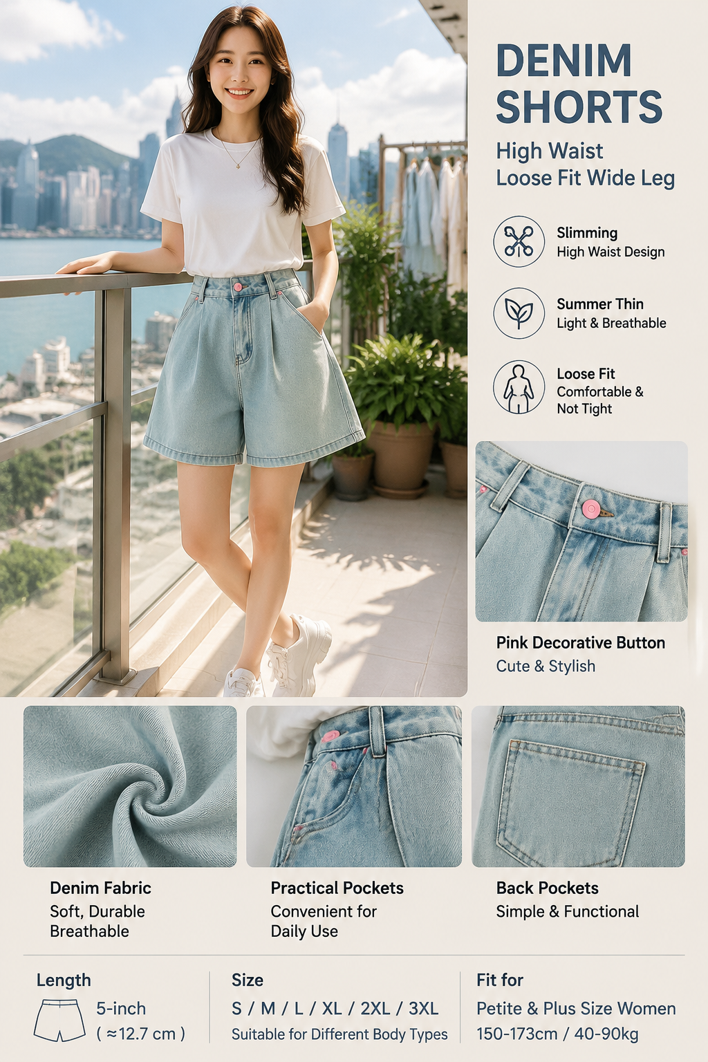 High Waist Loose Denim Shorts
