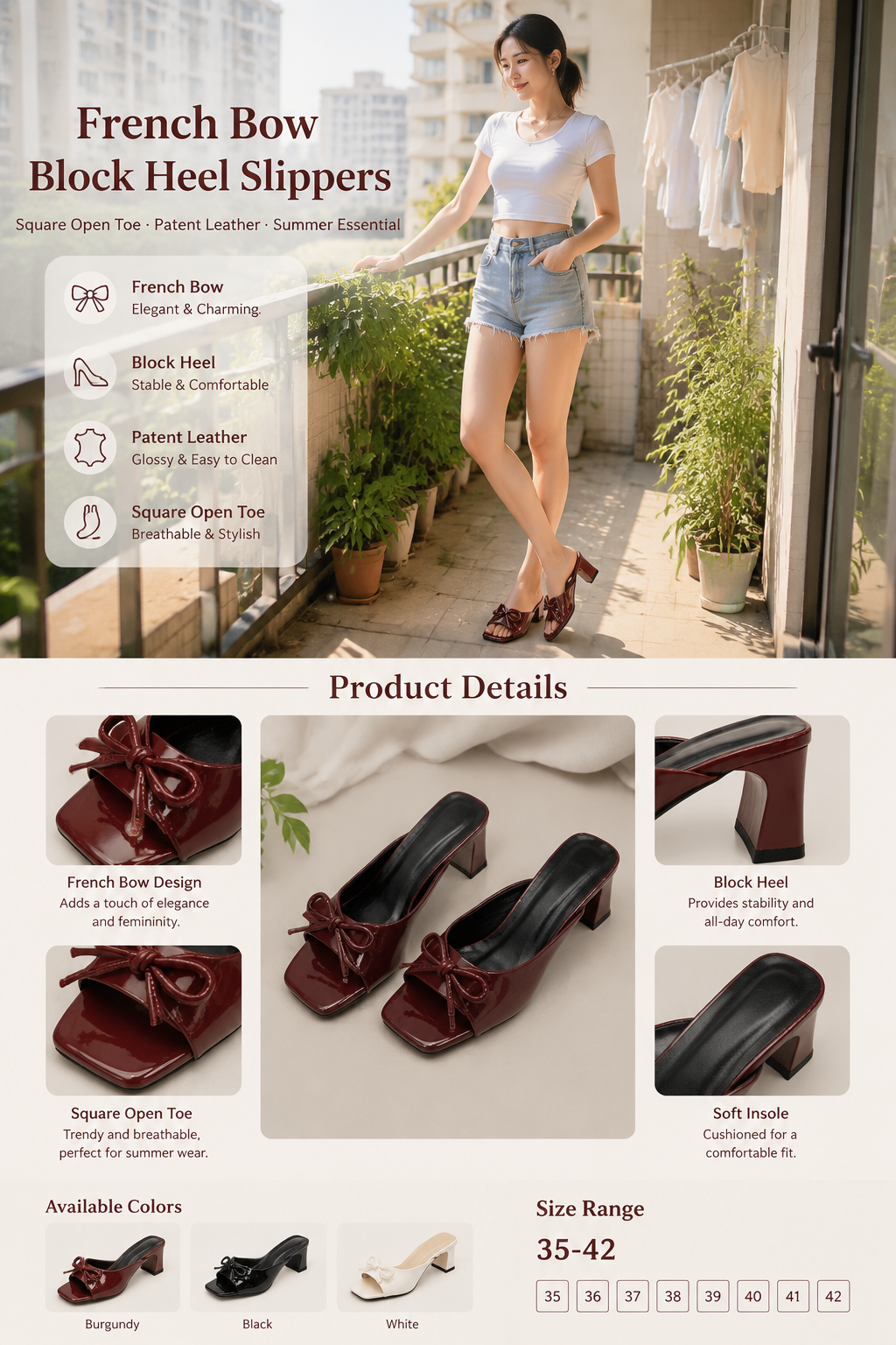 Patent Leather Bow Slides