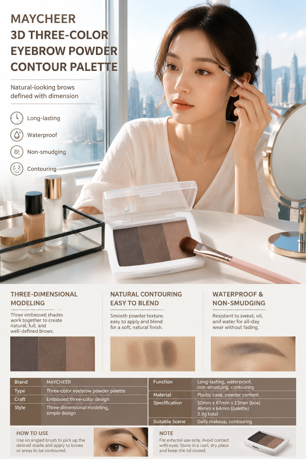 MAYCHEER 3-Color Eyebrow Powder
