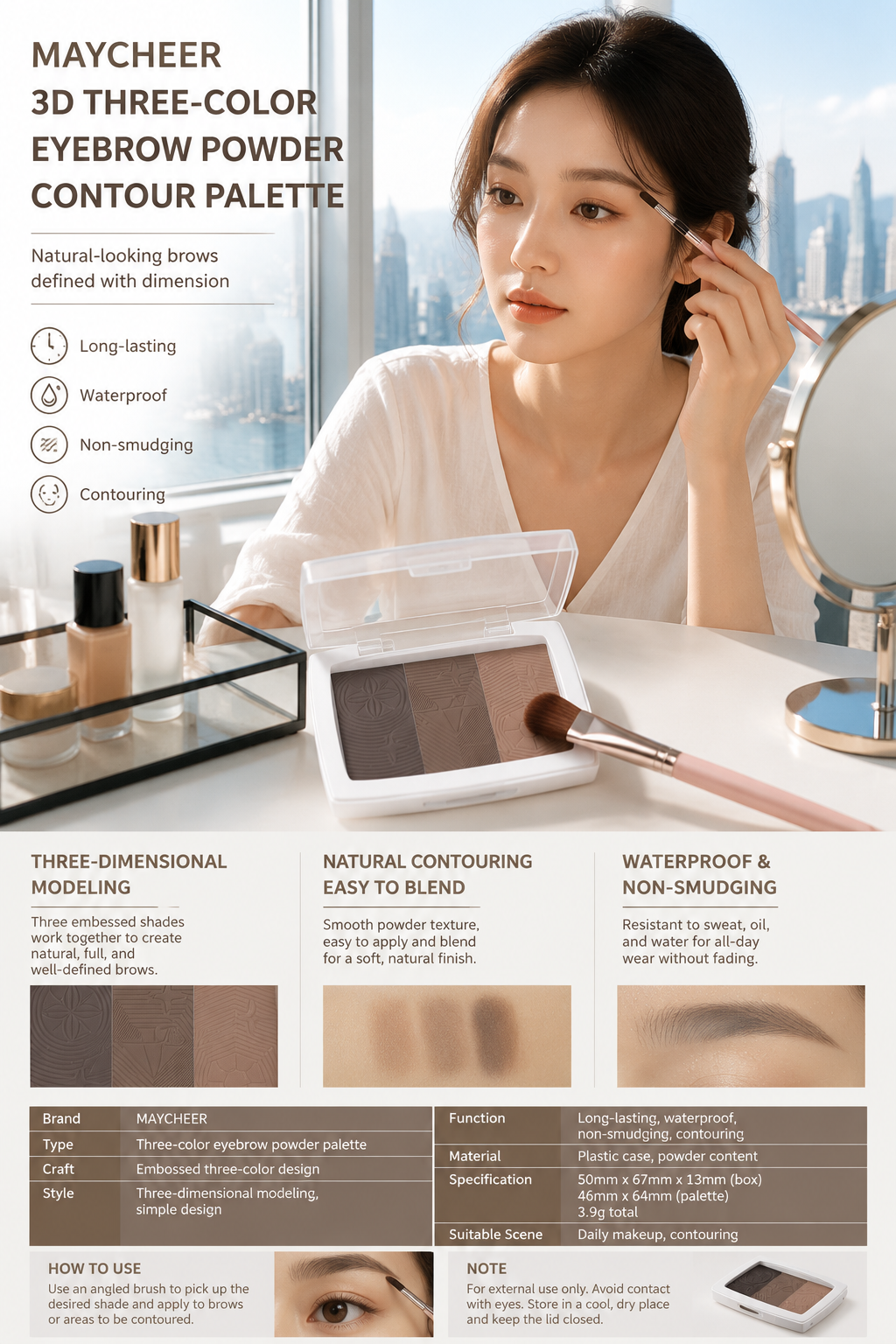MAYCHEER 3-Color Eyebrow Powder