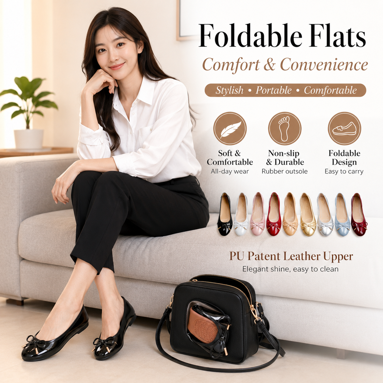 Women's Foldable Bow Flat Shoe