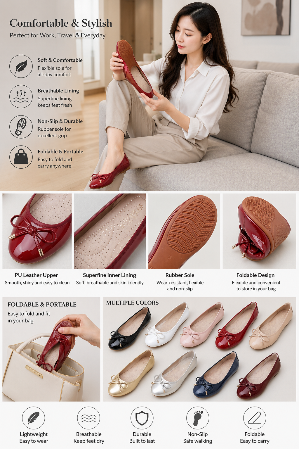 Women's Foldable Bow Flat Shoe