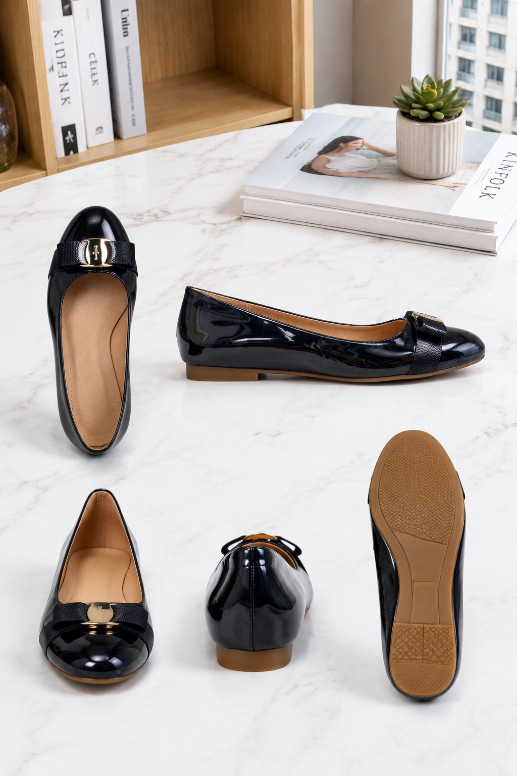 Women's Bowknot Leather Flat Shoes