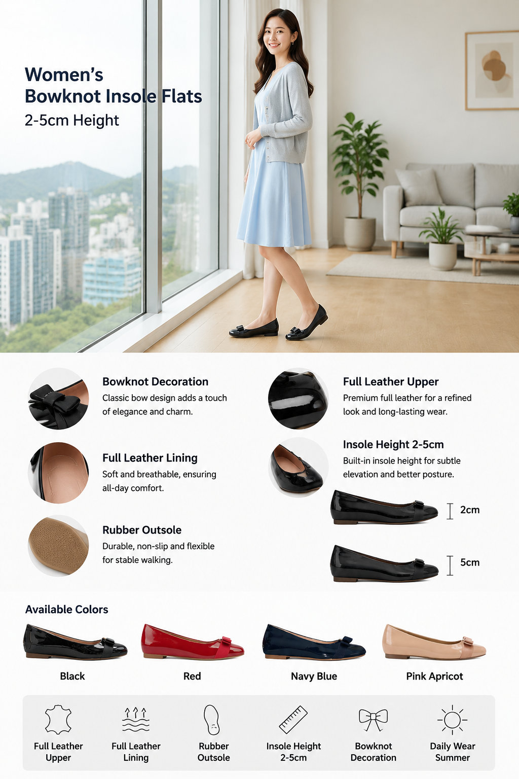 Women's Bowknot Leather Flat Shoes