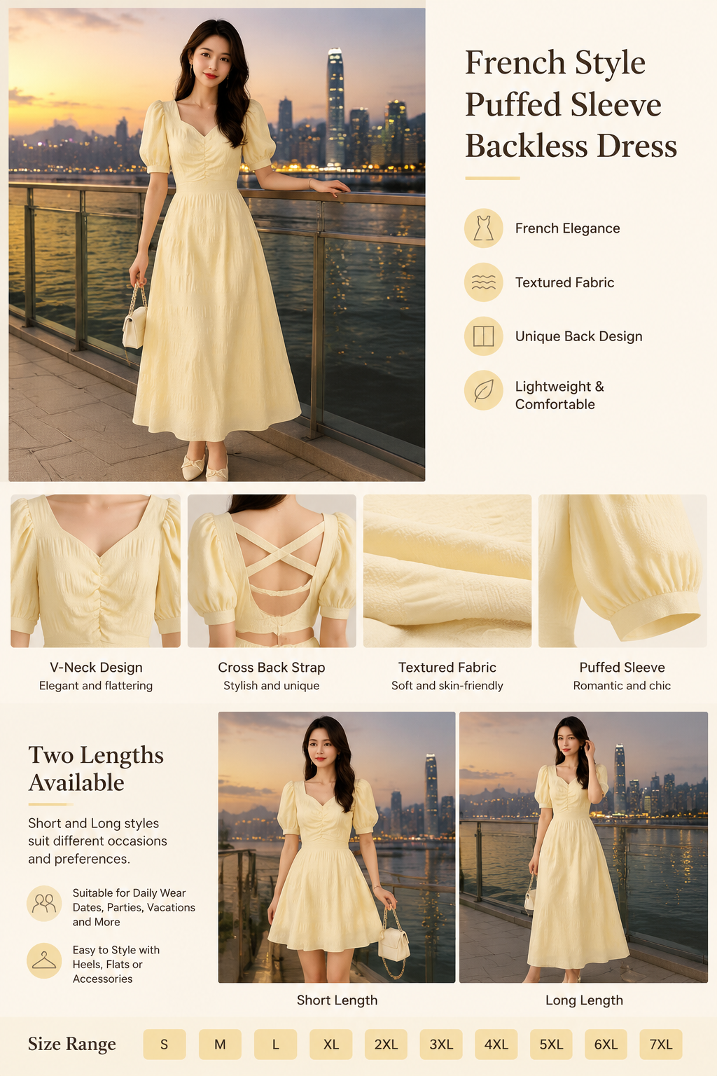 French V-neck Backless Dress