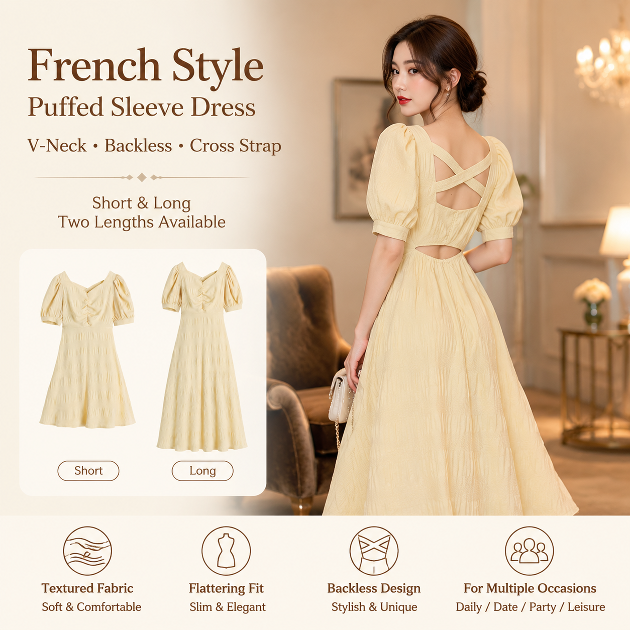 French V-neck Backless Dress