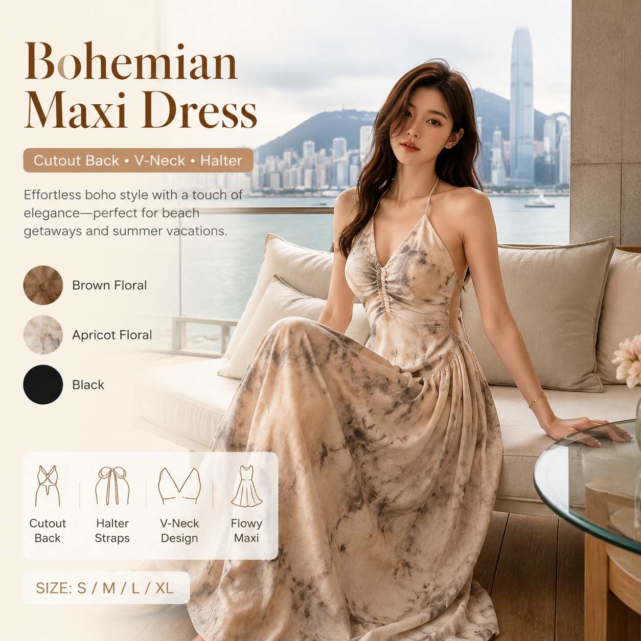 Bohemian Tie-Dye Halter Dress