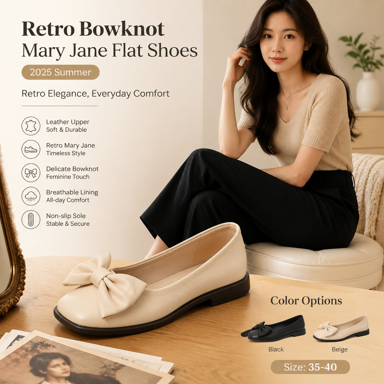 Retro Mary Jane Flat Leather Shoes