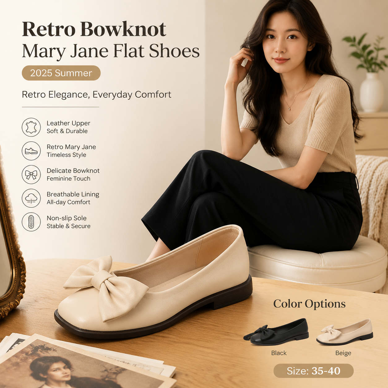 Retro Mary Jane Flat Leather Shoes