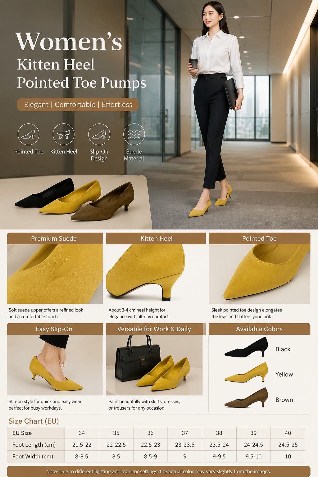 Women's Suede Kitten Heel Slip-on Shoes