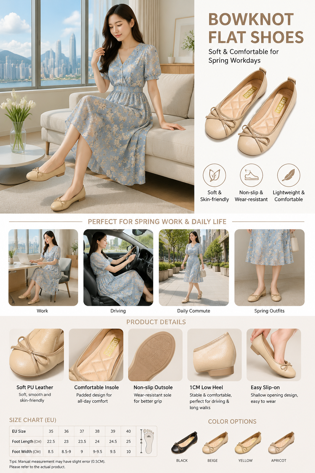 Women's Bow PU Single Slip Shoes