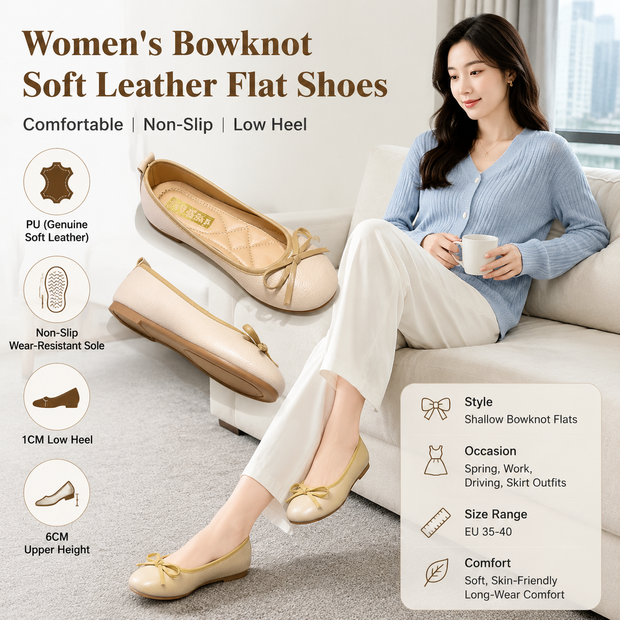 Women's Bow PU Single Slip Shoes