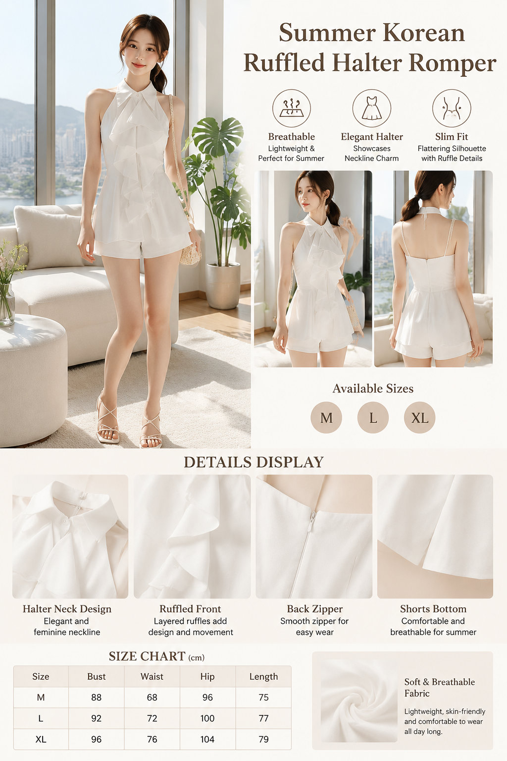 Women's Halter Ruffled Short Jumpsuit