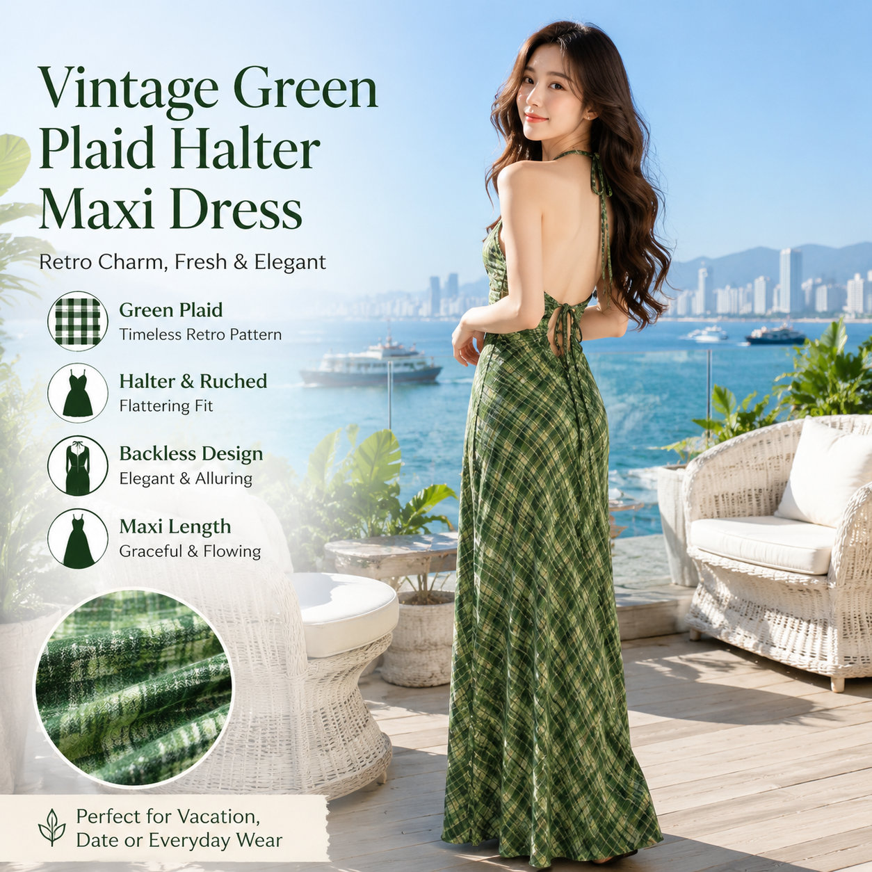 Retro Green Plaid Cami Dress