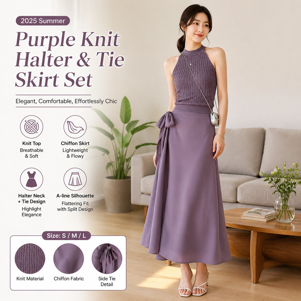 Summer Halter Knit Top & Skirt Set