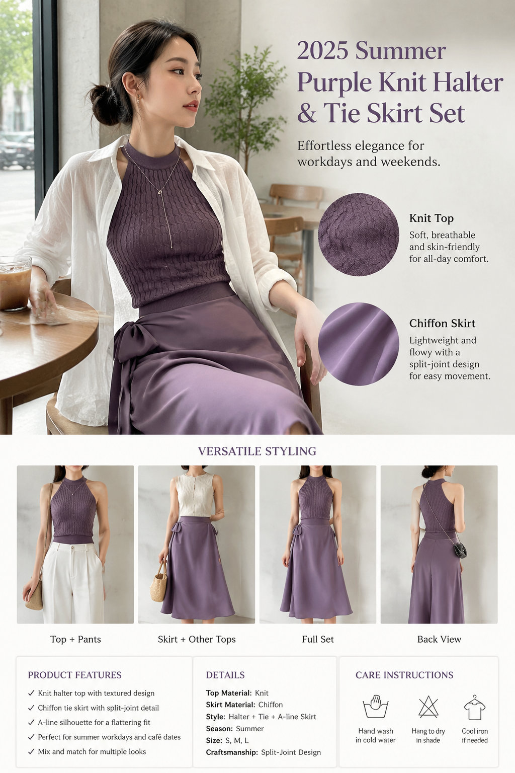Summer Halter Knit Top & Skirt Set