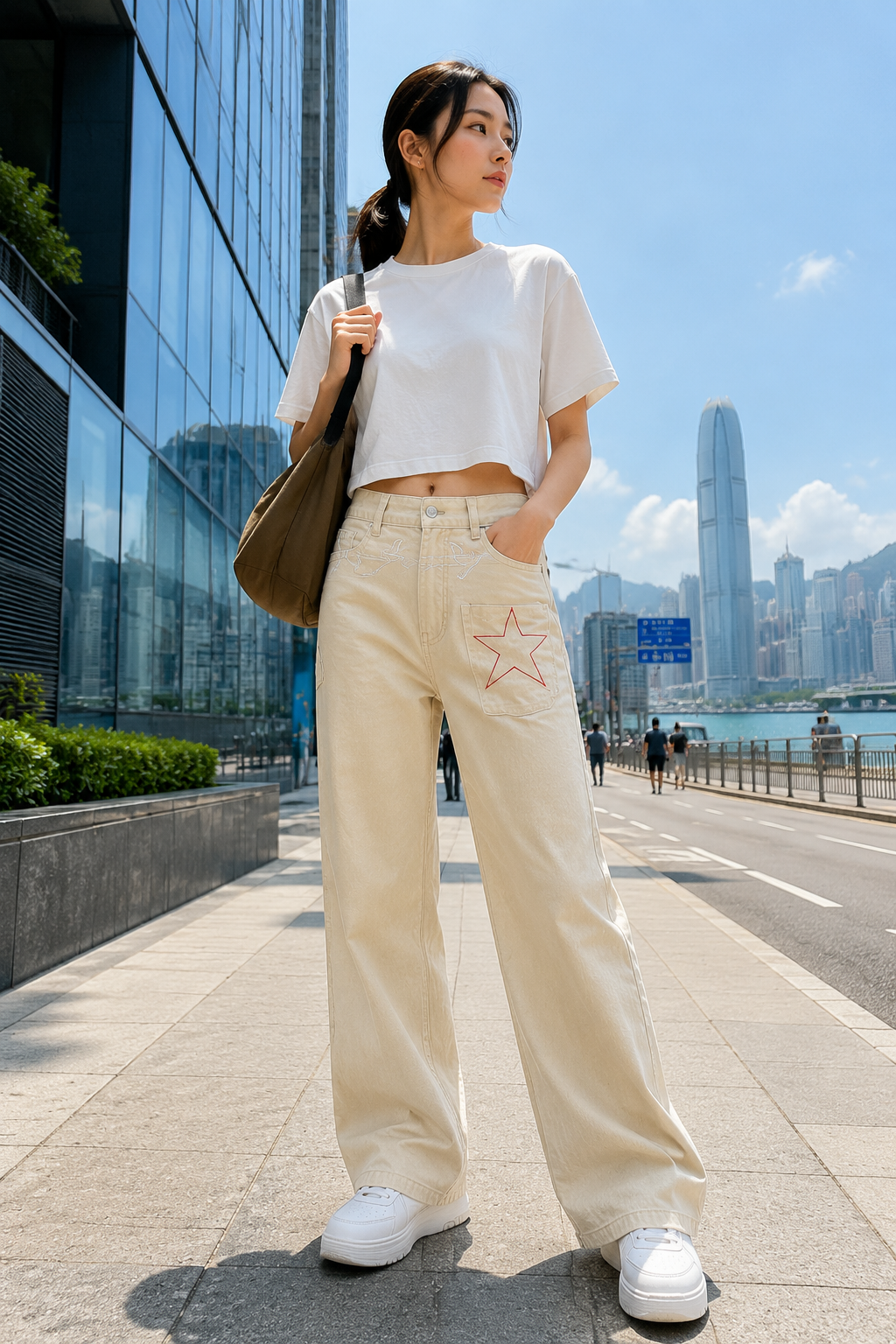 Khaki Star Embroidered Jeans