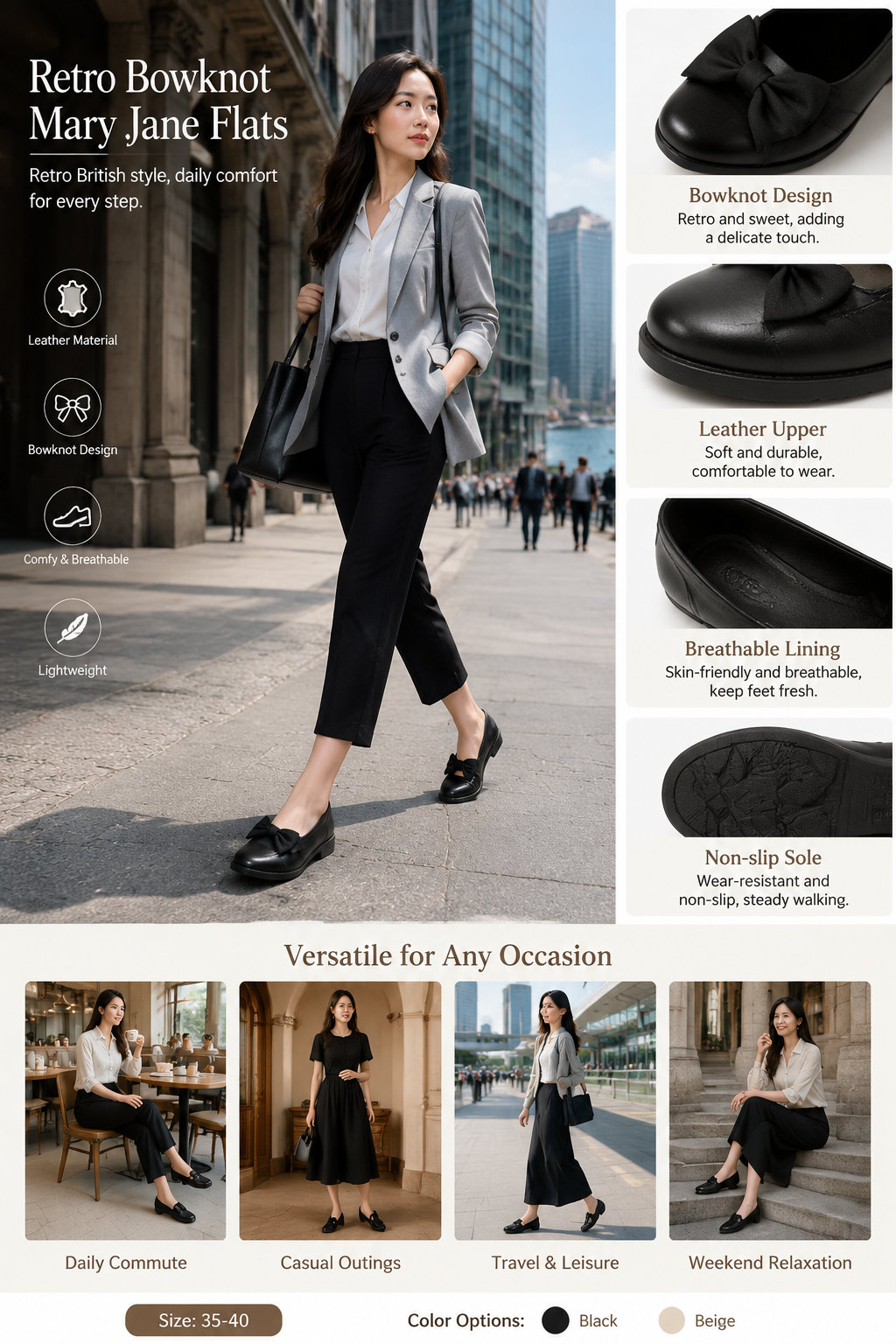 Retro Mary Jane Flat Leather Shoes