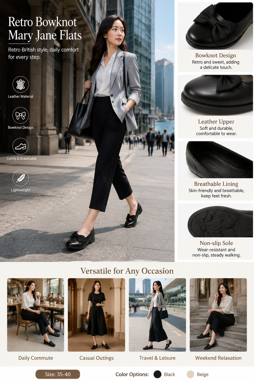 Retro Mary Jane Flat Leather Shoes