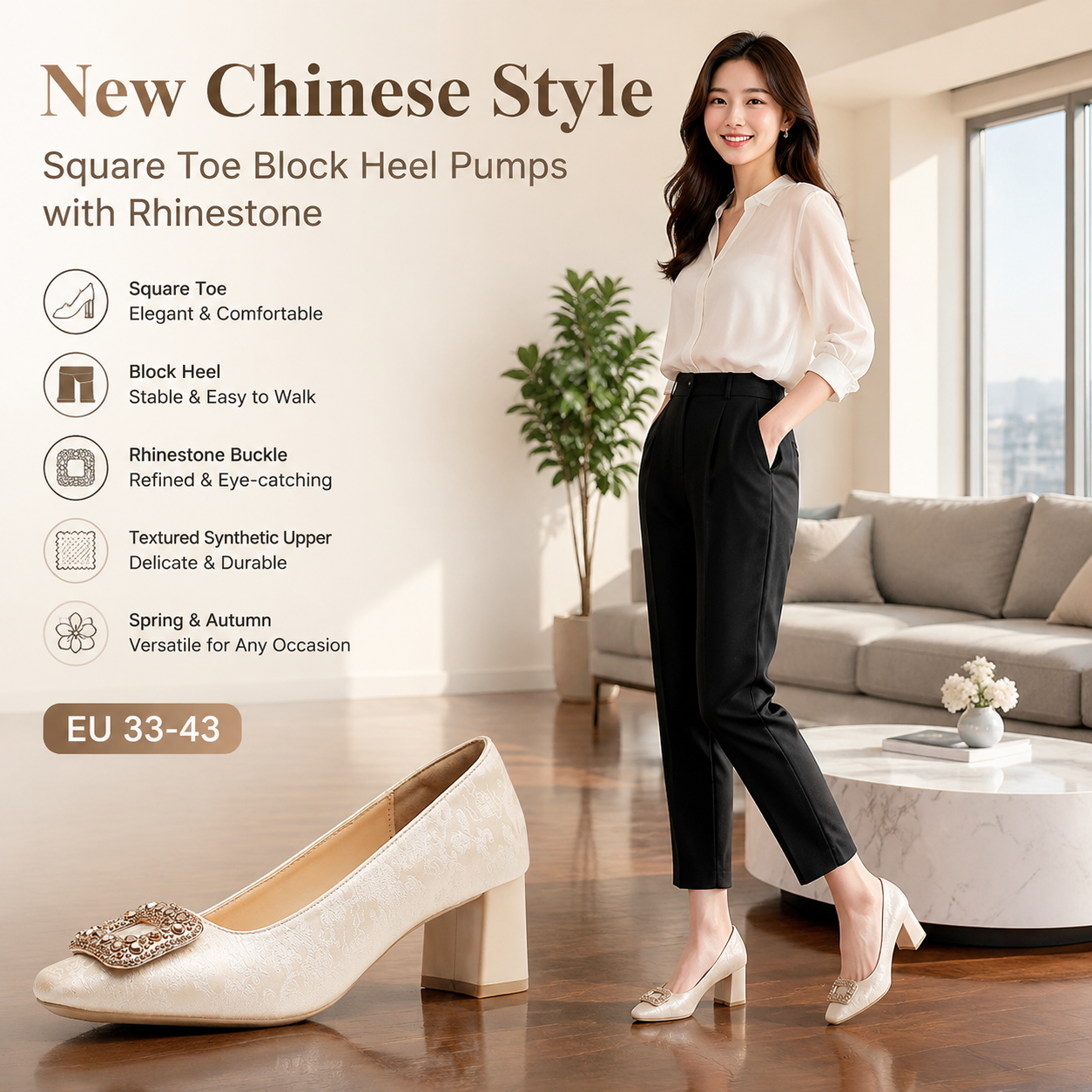 New Chinese Square Toe Pumps