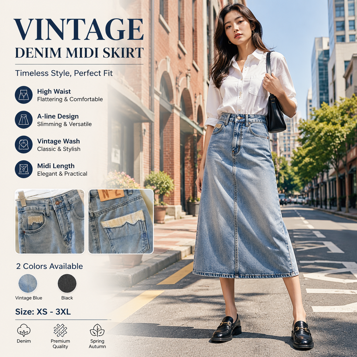 High Waist Vintage Denim Skirt