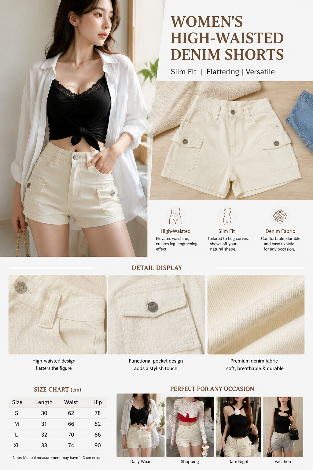High-Waisted Slim Denim Shorts for Women