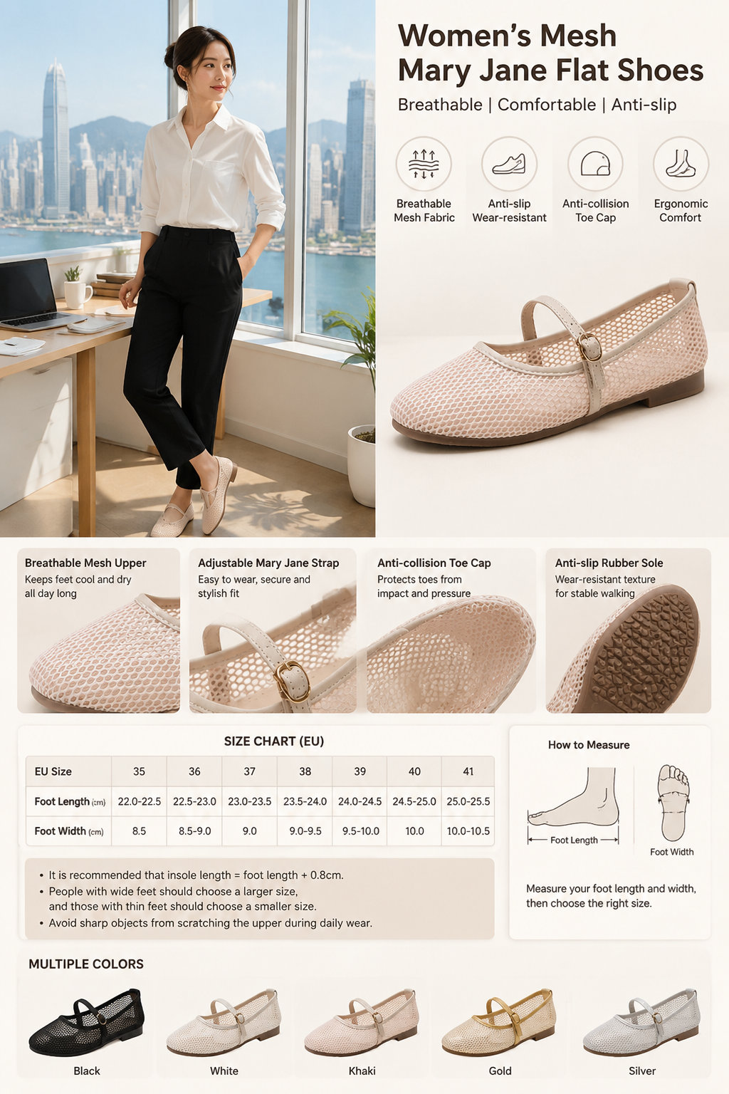 Women's Mesh Mary Jane Flat Shoes