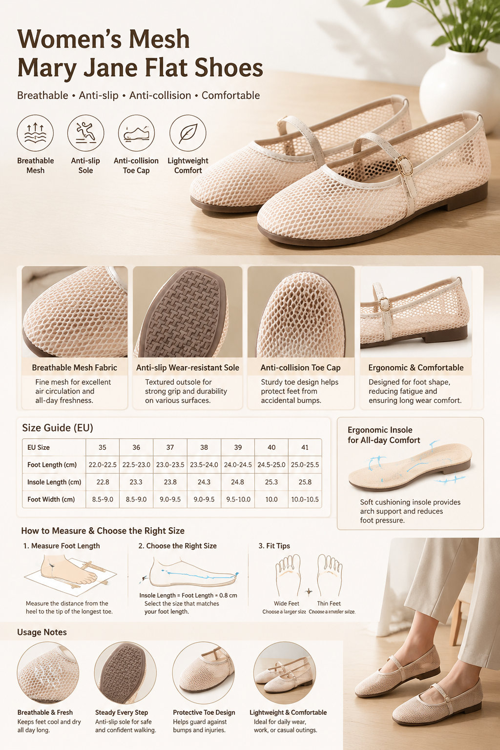 Women's Mesh Mary Jane Flat Shoes