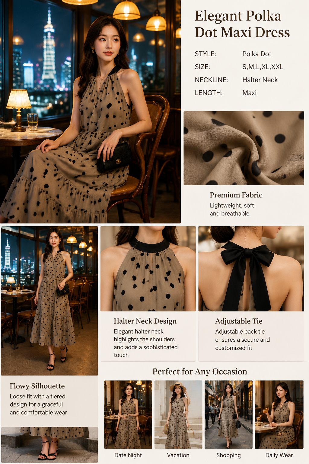 Elegant Polka Dot Maxi Dress