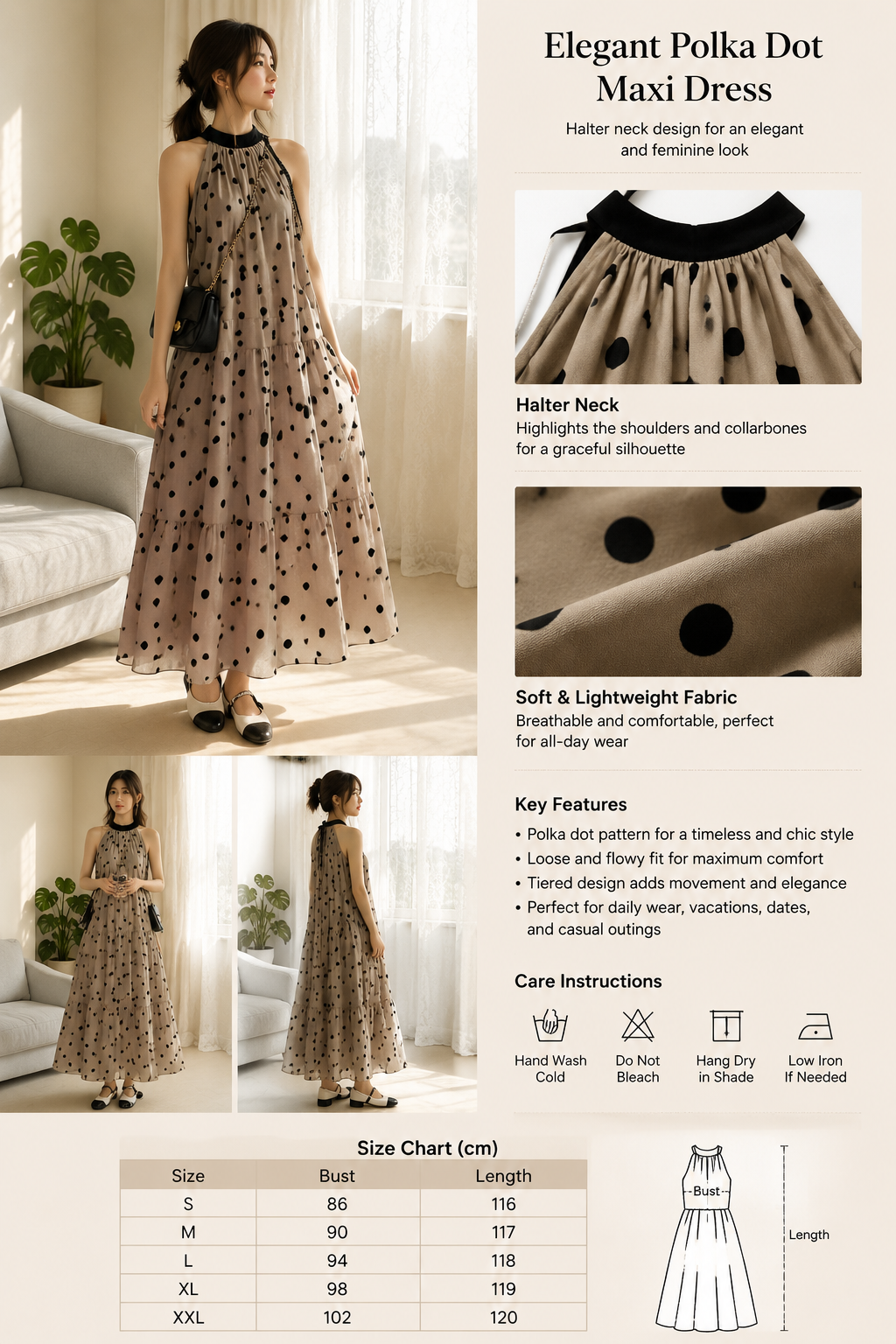 Elegant Polka Dot Maxi Dress