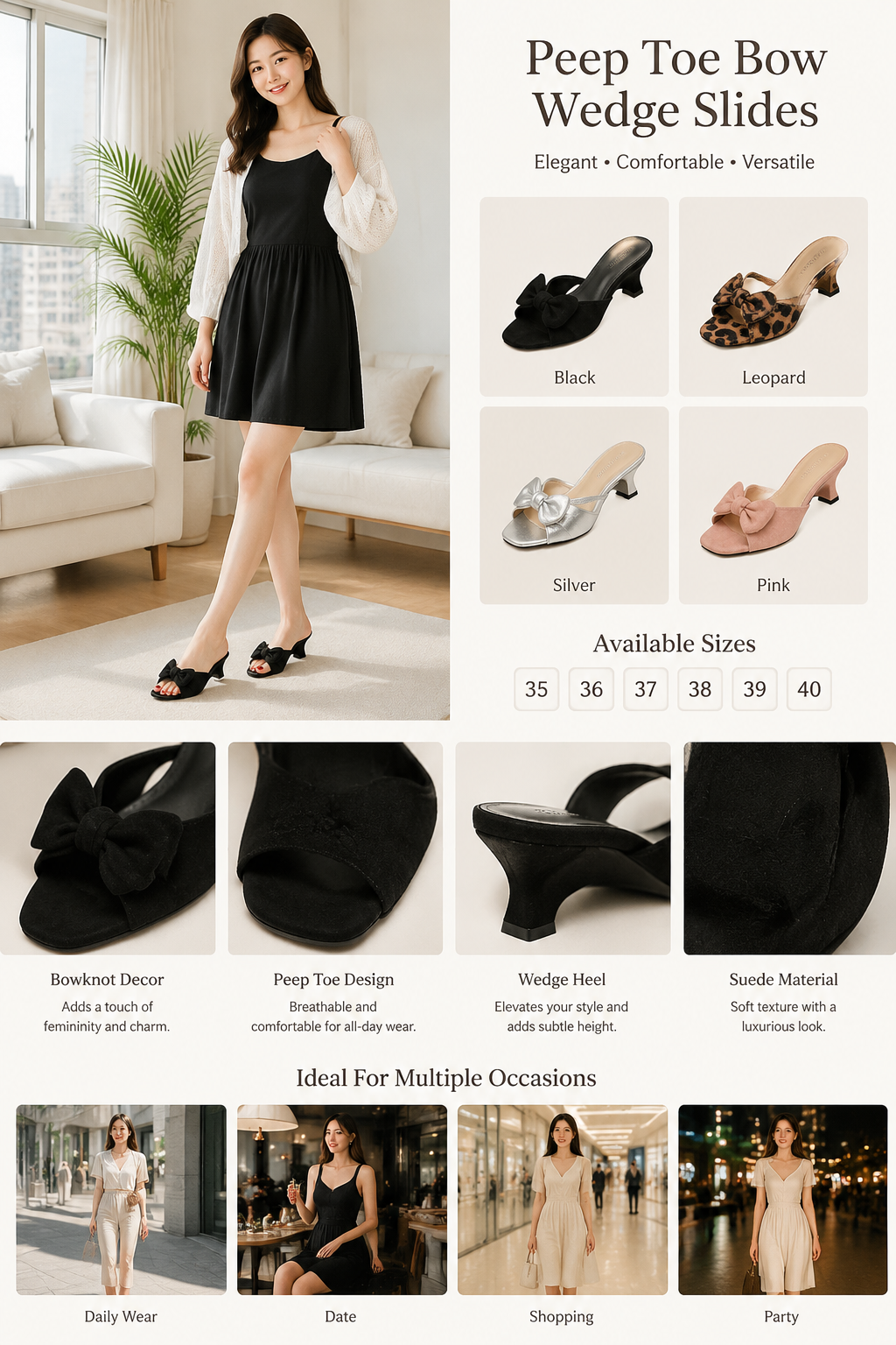 Women's Peep Toe Wedge Slides