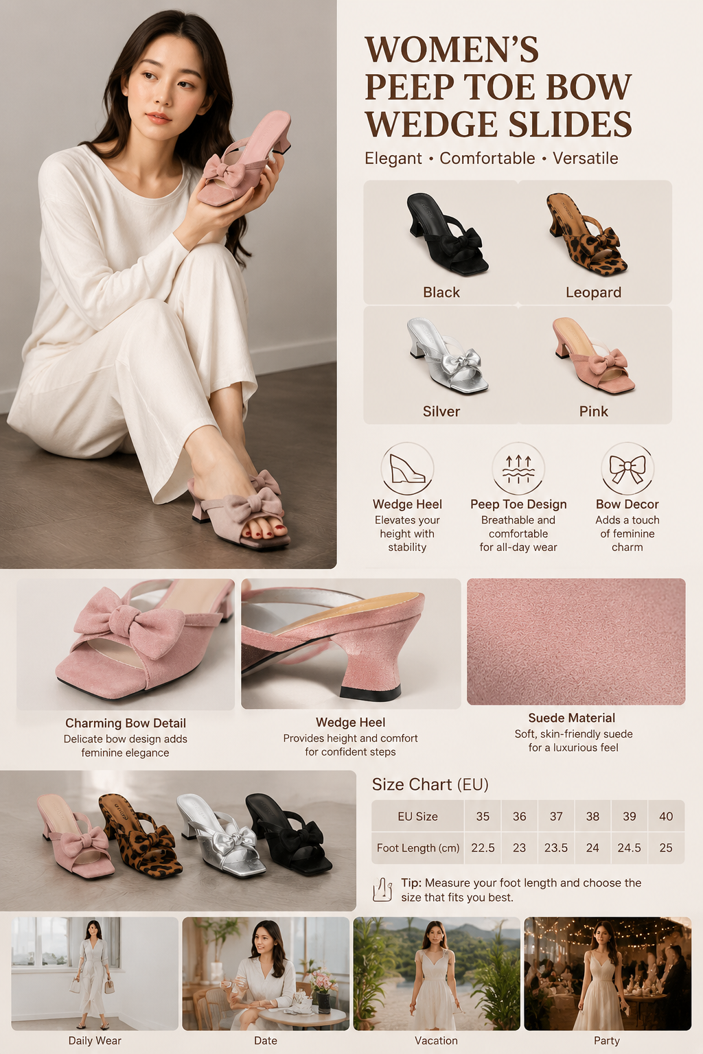 Women's Peep Toe Wedge Slides