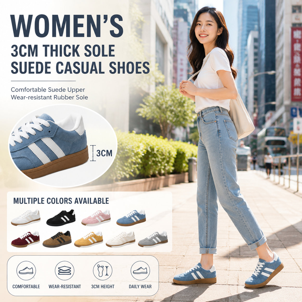 Women's 3CM Thick Sole Suede De Training Shoes
