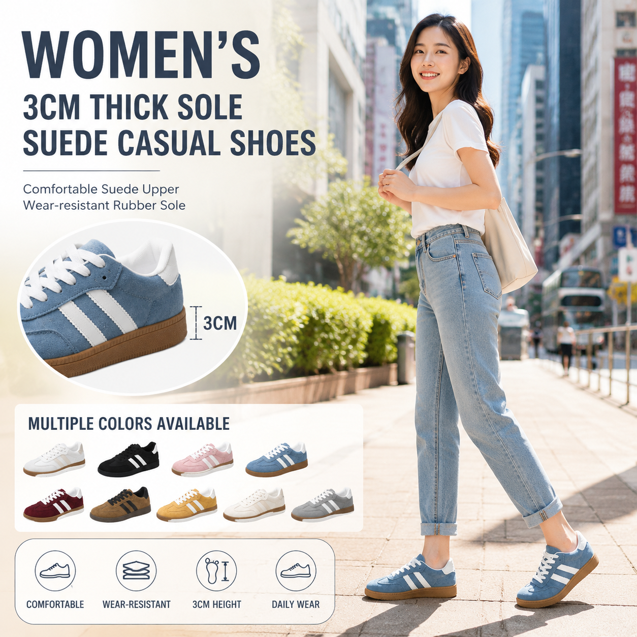 Women's 3CM Thick Sole Suede De Training Shoes