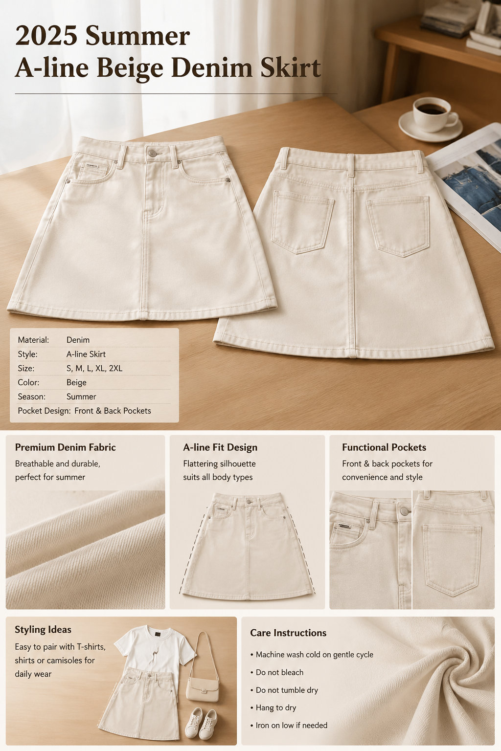 2025 Summer A-line Denim Skirt