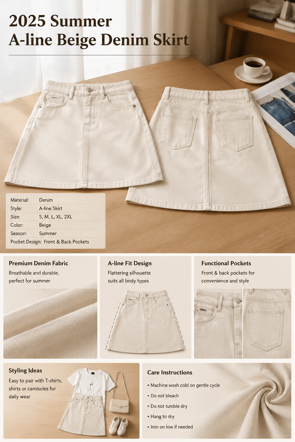 2025 Summer A-line Denim Skirt